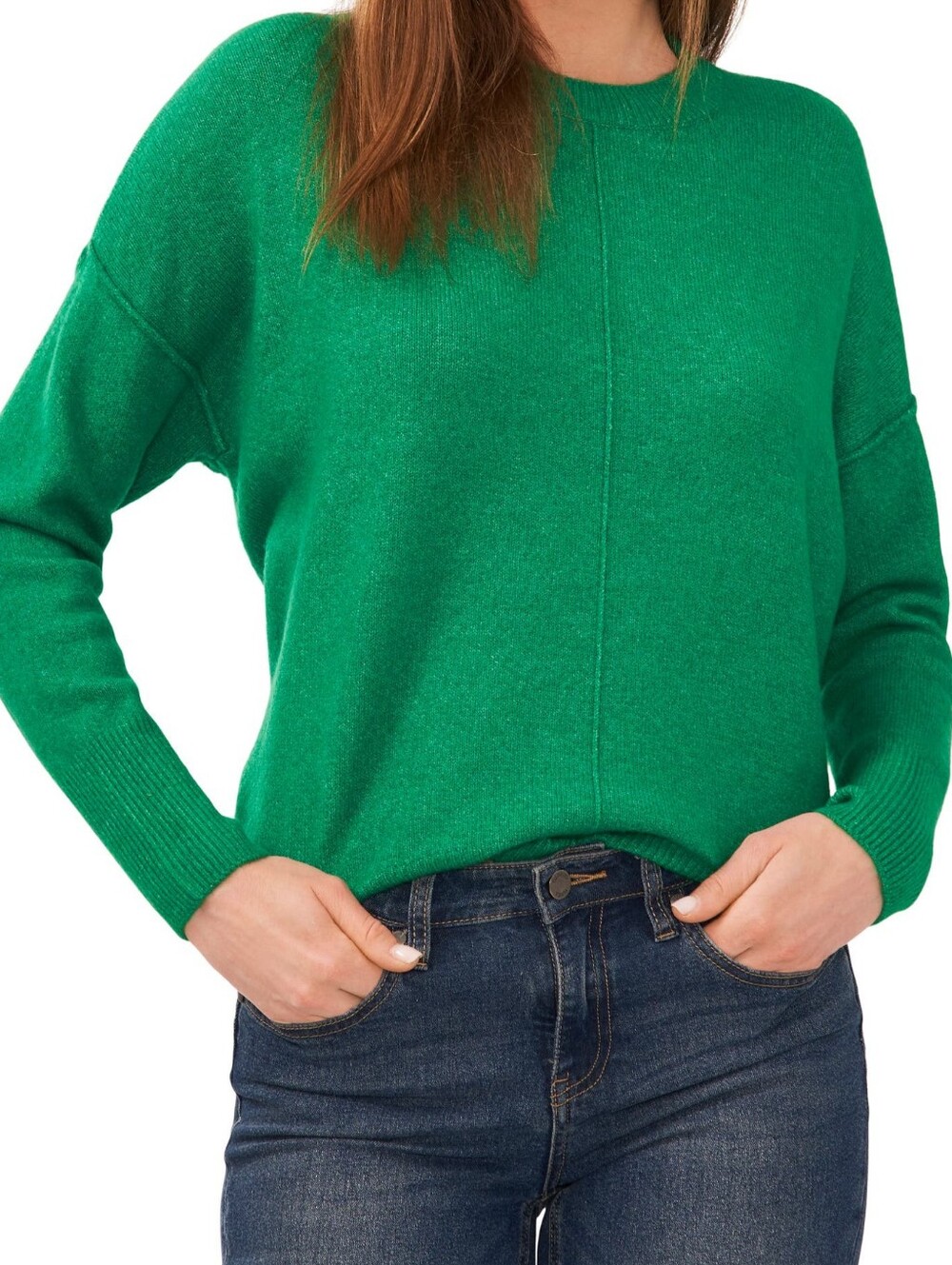 VINCE CAMUTO size Large Long Sleeve Drop Shoulder Pullover Knit Sweater Green